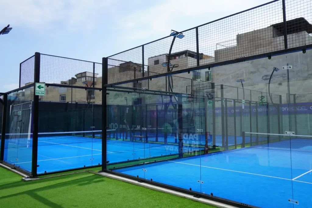 Outdoor paddle court with glass walls