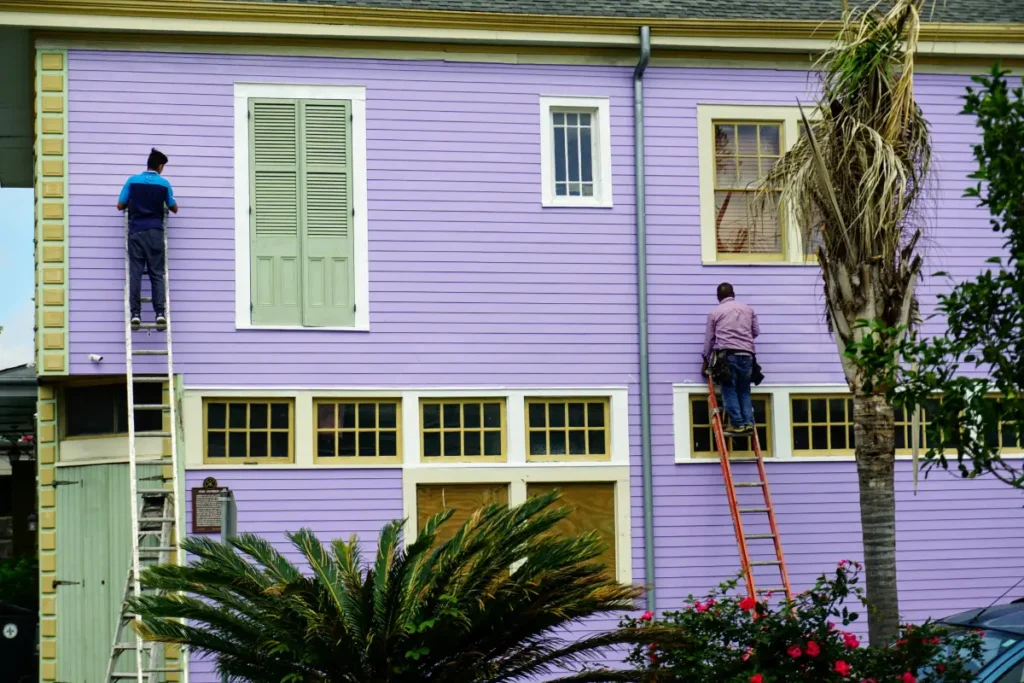 Residential house painting lavender color exterior