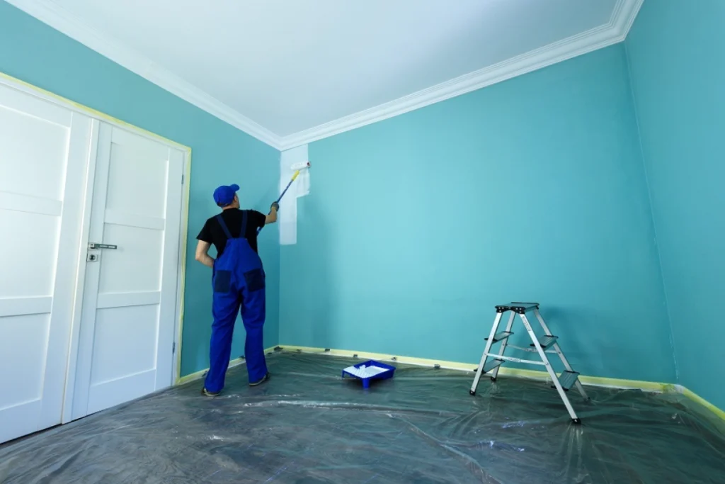 Painting indoor pool room wall blue