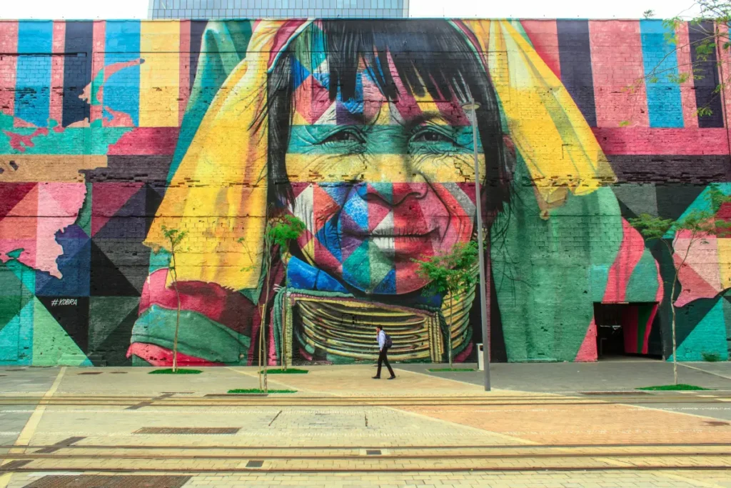 Colorful street art mural painting building
